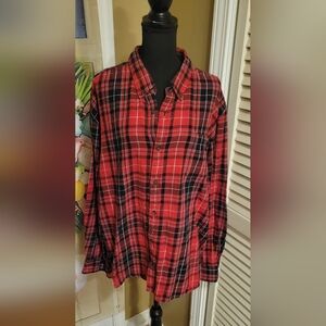 St John's Bay Black & Red Plaid Cotton Men's Shirt, Size XXL